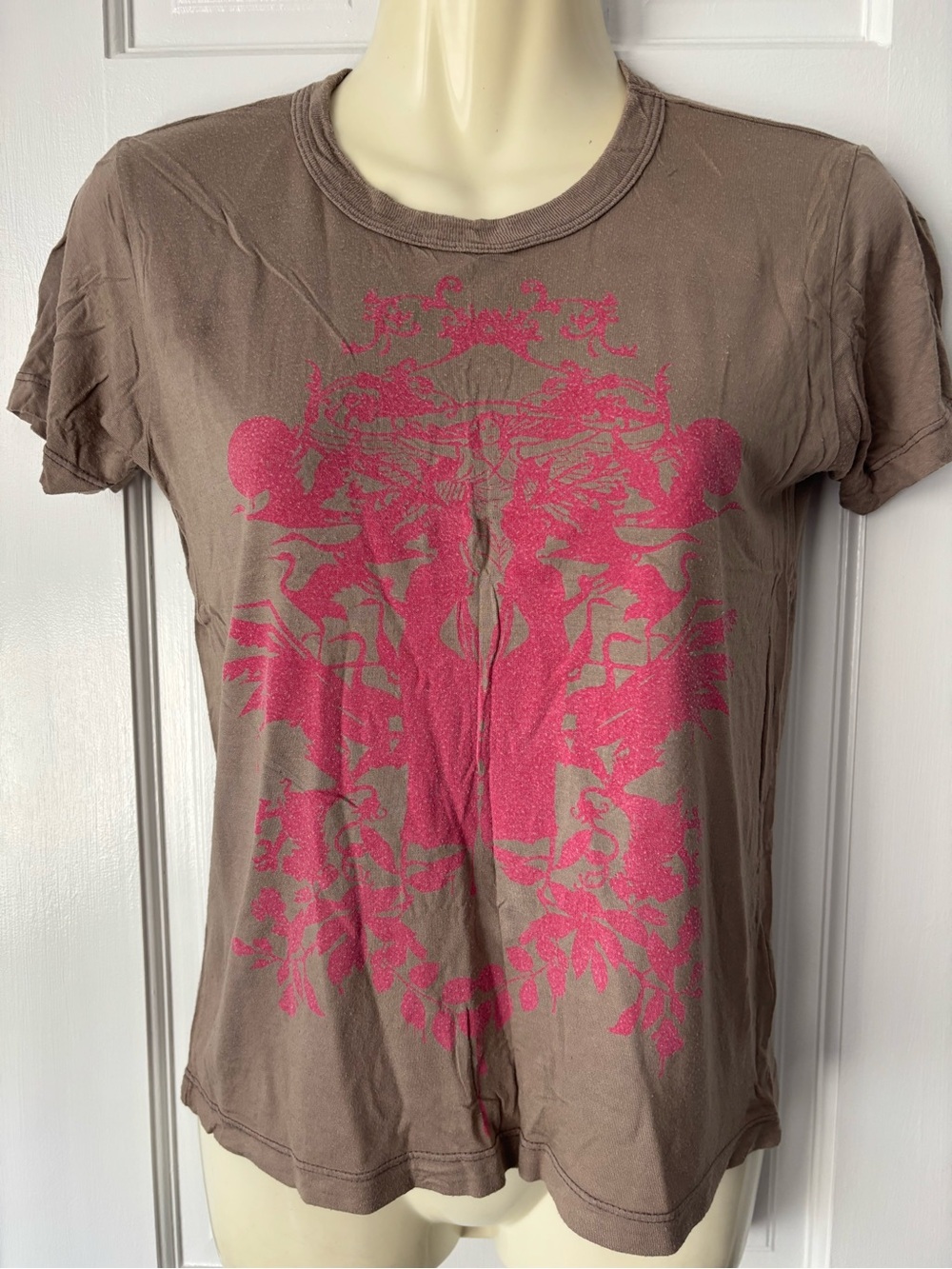 Vintage Urban Renewal Taupe Short-Sleeve Tee Pink Graphic, size M